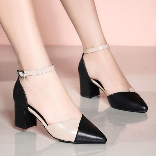 Cresfimix-Chaussures Classiques  Talons Carrs Roses Pour Femmes,Escarpins Noirs De Haute Qualit,Pour Bureau,Fte,A5986 - 38