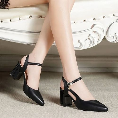 Cresfimix-Escarpins Classiques  Talons Carrs Pour Femme,Chaussures De Soire En Cuir Pu Noir,Beige,C5762 - 39