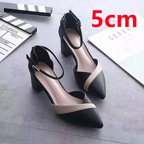 Cresfimix-Escarpins Classiques  Talons Carrs Pour Femme,Chaussures De Soire En Cuir Pu Noir,Beige,C5762 - 39