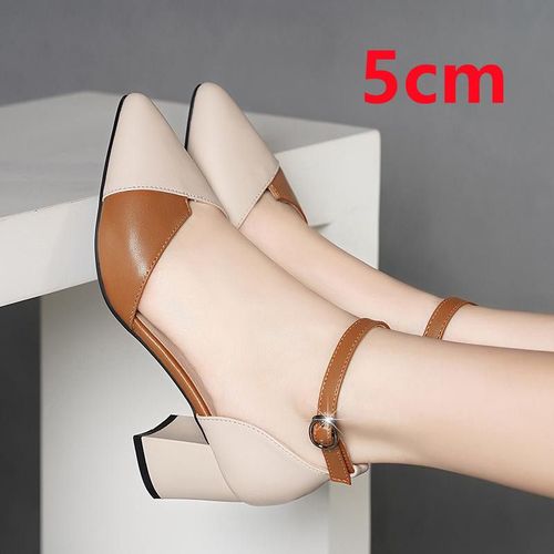 Cresfimix-Escarpins Classiques  Talons Carrs Pour Femme,Chaussures De Soire En Cuir Pu Noir,Beige,C5762 - 36