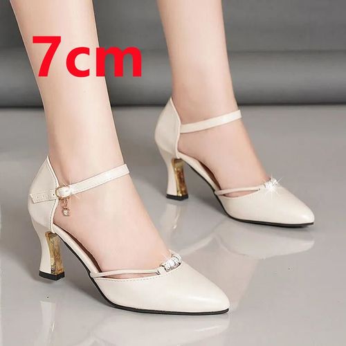 Cresfimix-Escarpins Classiques  Talons Carrs Pour Femme,Chaussures De Soire En Cuir Pu Noir,Beige,C5762 - 39