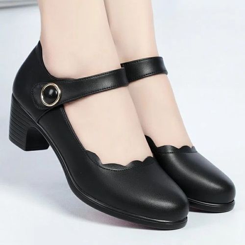 Cresfimix-Escarpins Classiques En Cuir Pu Pour Femme,Chaussures Lgres,Rondes,Noires, Talons Carrs,Pour Le Bureau,C6446c - 35