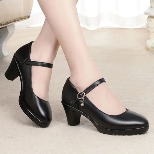 Cresfimix-Escarpins En Cuir  Bout Rond Pour Femme,Chaussures Confortables,Classiques Et Noires, Talons Carrs, La Mode,Rouge,Pour Bureau,Printemps,A66galement X - 35