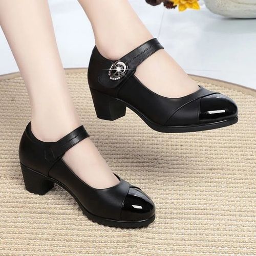 Cresfimix-Escarpins En Cuir  Bout Rond Pour Femme,Chaussures Confortables,Classiques Et Noires, Talons Carrs, La Mode,Rouge,Pour Bureau,Printemps,A66galement X - 35