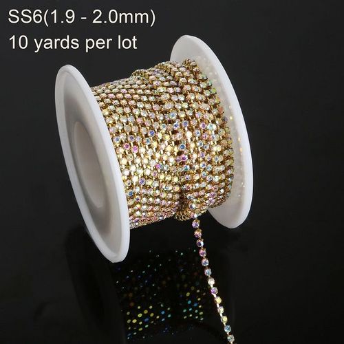 Cristal Transparent De 10yards Ab Ss6 Ss8 Ss10 Ss12 Ss16 Ss18, Base Dore Intensive, Nouveau Style, Accessoire De Beaut Cousu Sur Chane En Strass