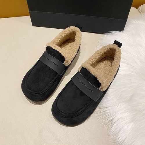 Crlaydk-Mocassins Doubls De Fourrure Douce Pour Femme,Mocassins Antidrapants,Chaussures Plates  Enfiler,Maison En Daim,Chaud,Nik,Extrieur,Hiver - 35