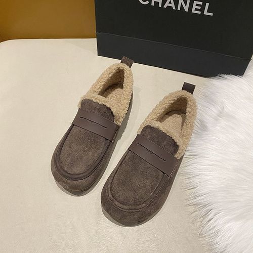 Crlaydk-Mocassins Doubls De Fourrure Douce Pour Femme,Mocassins Antidrapants,Chaussures Plates  Enfiler,Maison En Daim,Chaud,Nik,Extrieur,Hiver - 38