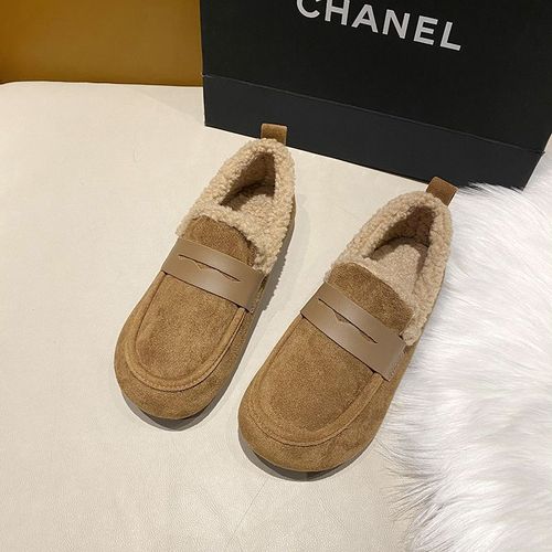 Crlaydk-Mocassins Doubls De Fourrure Douce Pour Femme,Mocassins Antidrapants,Chaussures Plates  Enfiler,Maison En Daim,Chaud,Nik,Extrieur,Hiver - 39