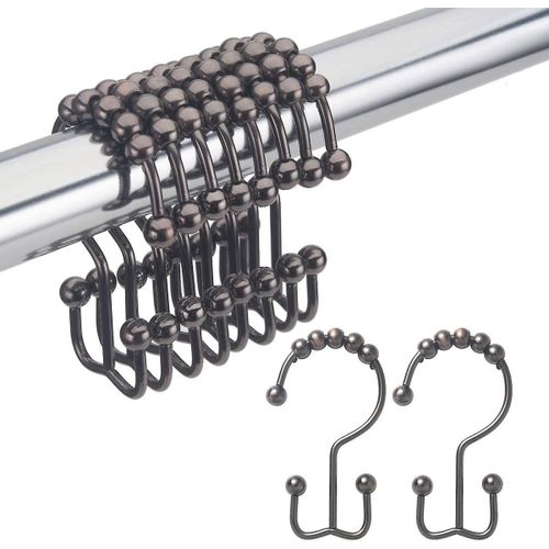 Crochets De Rideau De Douche Doubles Rsistants  La Rouille  Crochets Mtalliques  Glissement Facile Pour Rideaux pais, Lot De 12