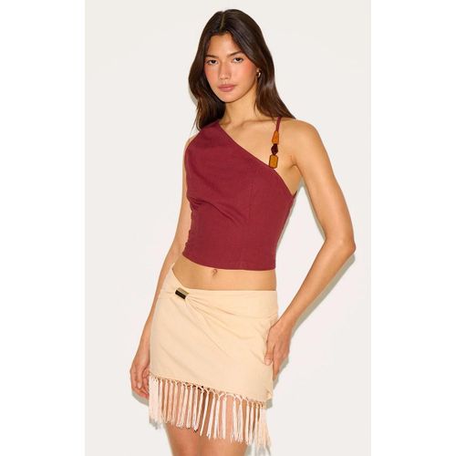 Crop Top En Effet Lin Rouille  Perles Asymtriques, Rouille