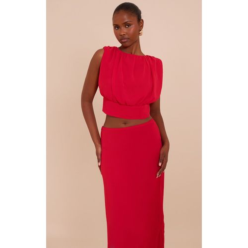 Crop Top En Mousseline De Soie Rouge Tomate Fronc, Rouge Tomate