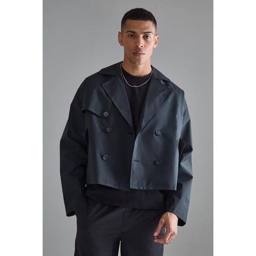 Cropped Double Breasted Trench Coat Homme - Noir - Xl, Noir
