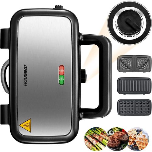 CROQUE MONSIEUR 3 EN 1, GAUFFRIER MULTIFONCTIONS 1200W, CONTRLE DE TEMPRATURE  5 VITESSES, MACHINE  PANINI AVEC PLAQUE ANTIADHSIVE ET AMOVIBLE, CHAUFFE RAPIDE, RANGEMENT VERTI[GAU620185]