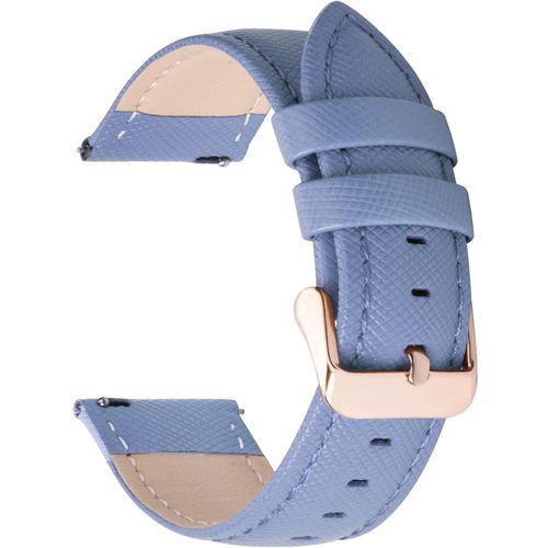 Cross Bracelet De Montre De 18mm En Cuir Vritable Bracelet  Attache Rapide Pour Hommes Et Femmes Compatible Garmin,Fossil,Huawei,Lg,Seiko,Timex-18mm Bleu Clair+Boucle En Or Rose