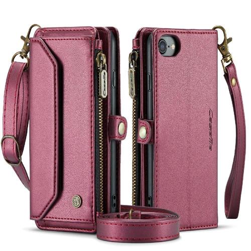 Crossbody tui Pour Iphone Se3/Se2 Titulaire De La Carte Fente Pour Les Factures  Fermeture clair Portefeuille tui Pour Femmes tui Portefeuille Blocage Rfid - Rouge