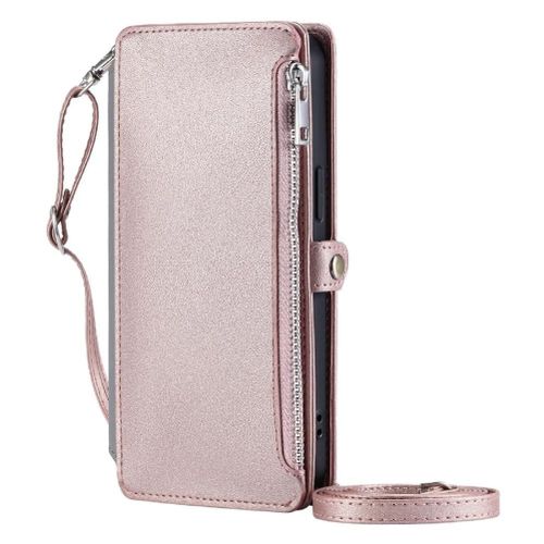 Crossbody tui Pour Lg G6 Fente Pour Les Factures  Fermeture clair tui Portefeuille 9 Emplacements Pour Cartes Blocage Rfid Longue Lanire - Couleur Rose