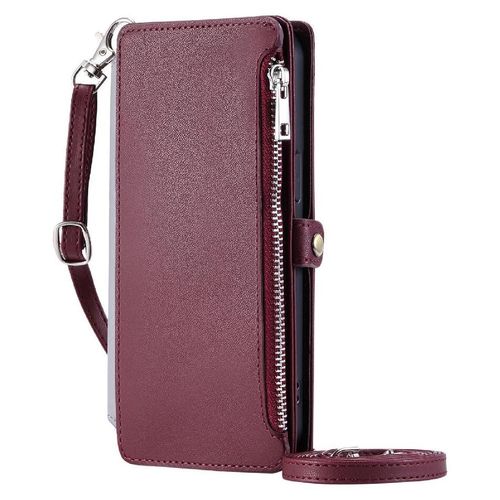 Crossbody tui Pour Lg G6 Fente Pour Les Factures  Fermeture clair tui Portefeuille 9 Emplacements Pour Cartes Blocage Rfid Longue Lanire - Rouge