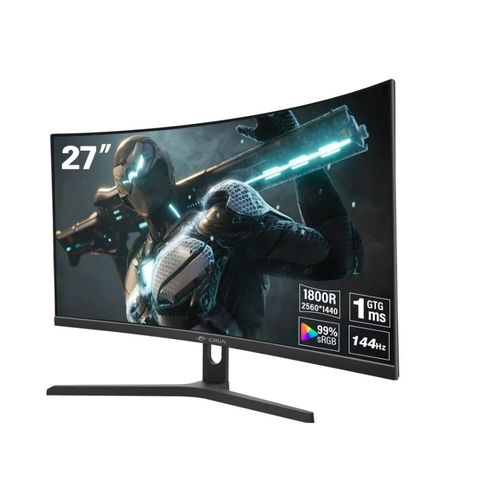 CRUA Gaming Monitor, Curved 27 Inch QHD 144Hz Computer Monitor, 2560 * 1440P 1800R Frameless PC Monitor, 1ms GTG with FreeSync, Low Motion Blur, Eye Care, VESA, DisplayPort/HDMI