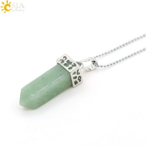 Csja Colliers En Pierre Gemme Naturelle, Pendentifs  Pendule Vert Aventurine Rose, Colliers De Bijouterie Reiki E115