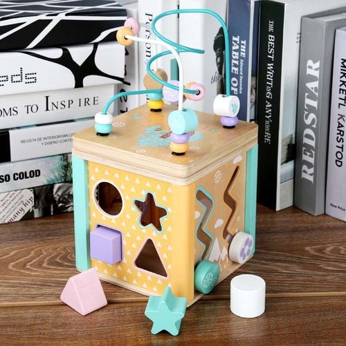 Cube D'Activits En Bois Pour Bb, 5 En 1, Perles Rondes, Forme Labyrinthe, Jouet Assorti, Reconnaissance, Blocs De Construction Montessori, Jeux De Maths De Course