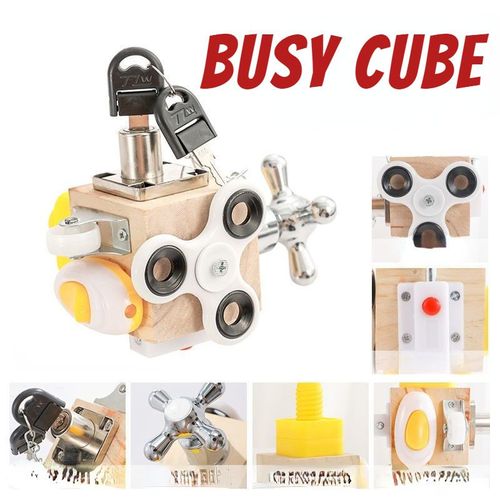 Cube D'activit Occup en Bois,Busy Block Montessori,Cube D'activit Occup pour Bb, Portable - Anti-Stress