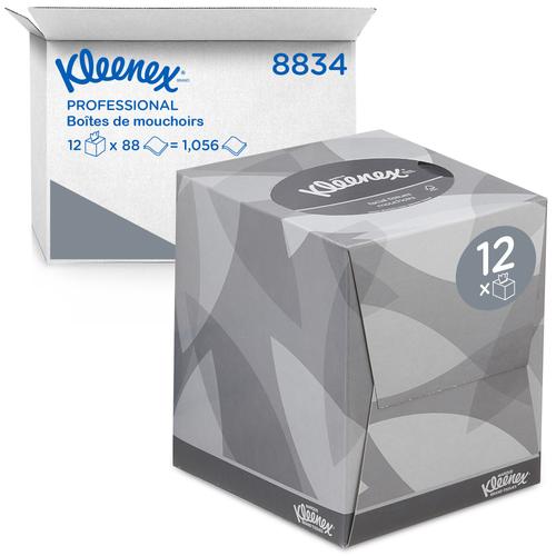 Cube De Mouchoirs Kleenex 8834 - Bote De Mouchoirs 2 paisseurs - 12 Botes De Mouchoirs X 88 Mouchoirs Blancs (1 056 Au Total)