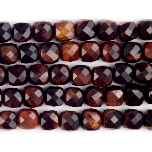 Cube De Pierre D'oeil De Tigre Rouge  Facettes Naturelles, Forme Carre, Perles D'espacement Amples Pour La Fabrication De Bijoux, Bricolage Bracelet Fait  La Main 4.8 5.5mm
