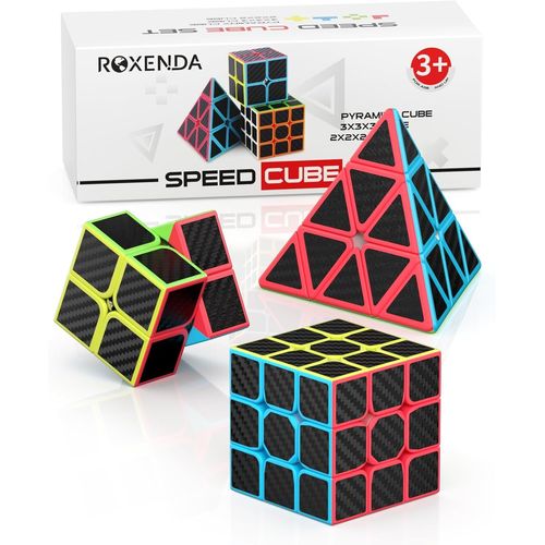 Cube de Vitesse 2X2 3X3 Pyramid Original Cube Speed Cube Sticker Cube Magique Facile  Tourner et  Lisser (Fibre de Carbone)