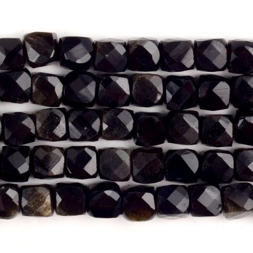 Cube En Pierre D'obsidienne Dore  Facettes Naturelles, Forme Carre, Perles D'espacement Amples Pour La Fabrication De Bijoux, Bracelet  Faire Soi Mme, 4.8 5.5mm