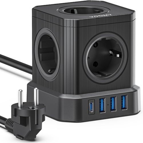 Cube Multiprise Prise 9-En-1 Rallonge Prise Cube,4000 W Multiprise Prises Avec 5 Prises,3 Usb-A Et 1-Usb-C,Multiprise Prises Protection Surtension,Powercube Avec Rallonge De 2 Mtres,Noir