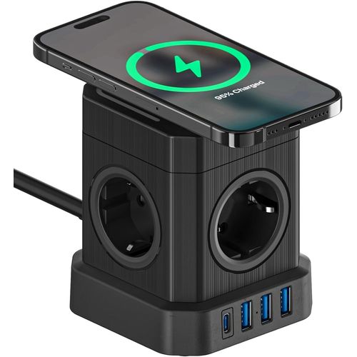Cube Multiprise Usb Avec Chargeur Sans Fil 15w Universel Avec 4 Prises 3 Usb-A 1 Type C - Multiprises Parasurtenseur Avec Interrupteur La Multiprise Tout-En-Un Pour La Maison Et Le[Mat790893]
