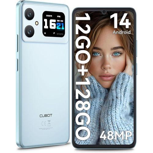 CUBOT A20 Android 14 12 Go + 128 Go / 1 To Extensible 4G, 48MP+16MP Camera, 6.8'' HD+ Octa-Core 90Hz, 5100mAh, 1,83'' cran Arrire, OTG, Dual SIM, Face ID, GPS, Bleu