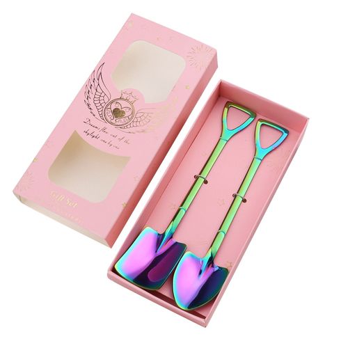 Cuillre  Dessert Rtro En Acier Inoxydable, Pelle  Caf, Cuillres  Glace, Pelle D'ingnierie, Service De Table, Cadeau 1 Ensemble (2 Pices/Ensemble)