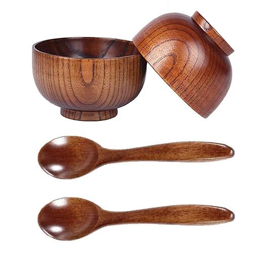 Cuillres En Bois Bol Ensemble, Couverts En Bois  La Main Vaisselle Couverts Soupe Riz Bols De Service Vaisselle F