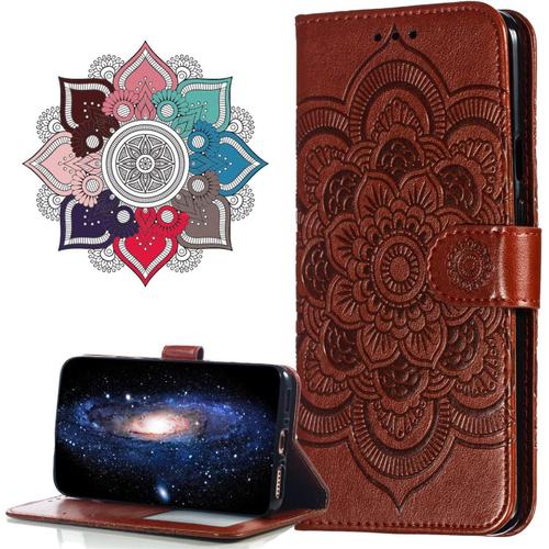 Cuir Premium Coque Pour Samsung Galaxy S20 Ultra, [Stand Support] [Porte-Cartes De Credit] [Fermeture Magnetique] Portefeuille Etui Housse Pour Samsung Galaxy S20 Ultra. Ld Mandala Brown