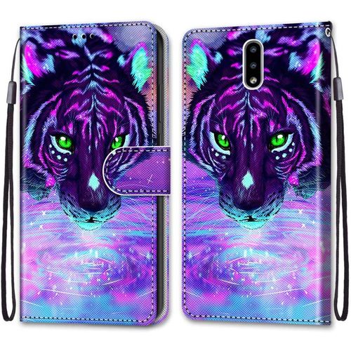 Cuir Pu Folio Etui Nokia 2.3 Coque Pochette Flip Housse Etui A Rabat Protection Rsistant Aux Chocs Couverture Motif Tigre Violet Scintillant Avec Porte Carte Back Cover Nokia 2.3 6.2-Pouces
