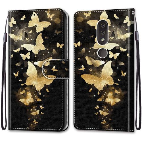 Cuir Pu Folio Etui Pour Nokia 4.2 Coque Pochette Flip Housse Etui A Rabat Protection Rsistant Aux Chocs Couverture Motif Papillon D'or Avec Porte Carte Back Cover Nokia 4.2 2019 5.71-Pouces