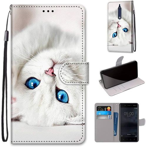 Cuir Pu Folio Etui Pour Nokia 5 Coque Pochette Flip Housse Etui A Rabat Protection Rsistant Aux Chocs Couverture Motif Chat Invers Avec Porte Carte Back Cover Nokia 5 2017 5.2-Pouces