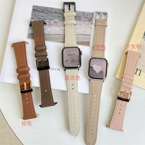 Cuir Vritable Ultra-Rtro Souple Motif Litchi toil Dcontract Pour Hommes Et Femmes Adapt  La Gnration S978 Apple Watch456se-Marron - 38 Mm/40 Mm/41 Mm