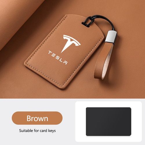 Cuir Voiture Intelligente Nfc Carte Cl Housse Coque De Protection Fob Pour Tesla Modle 3 Modle S Modle X Modle Y Porte-Cls Accessoires - Type B-Brown