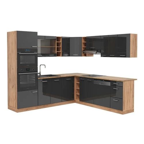 Cuisine En Angle R-Line, 237 X 247 Cm , Pt Chne, Anthracite Brillant/Chne Dor, Vicco