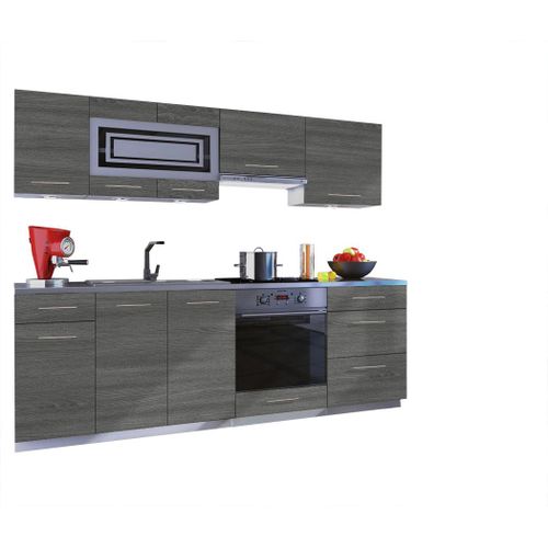 Cuisine Giovanna 8 lments - Bois Gris 2m40 Casserolier Four Encastrable