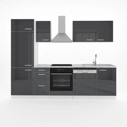 Cuisine Optima, 270 Cm Sans Plan De Travail, Anthracite Brillant/Blanc, Vicco