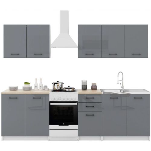 Cuisine Sanclar 6 lments - Gris Gris Laqu Avec Poigns Noir En 2 Metres