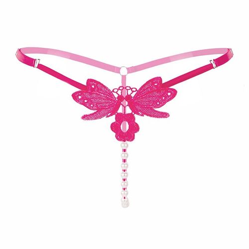 Culotte De Massage Avec Perles Pour Femmes, String Transparent, Taille Basse, Entrejambe Ouvert, Taille Rglable, String Papillon