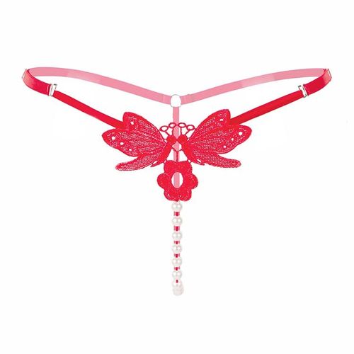 Culotte De Massage Avec Perles Pour Femmes, String Transparent, Taille Basse, Entrejambe Ouvert, Taille Rglable, String Papillon