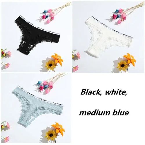 Culotte String Sexy En Coton Pour Femme,Sous-Vtement Fminin,Taille Basse,Couleur Unie,Noir,Dentelle Invisible,3 Pices - Type [C4]-3pcs-L