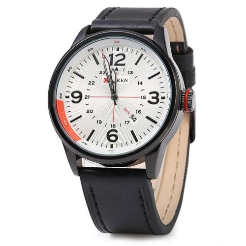 Curren  La Mode Alliage Calandre Rond Quartz Hommes Montre-Bracelet (Coquillage Noir Surface Blanche)