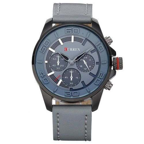 Curren Hommes Mode tanche Quartz Montre Rglable Pu Montre-Bracelet (Noir & Gris)