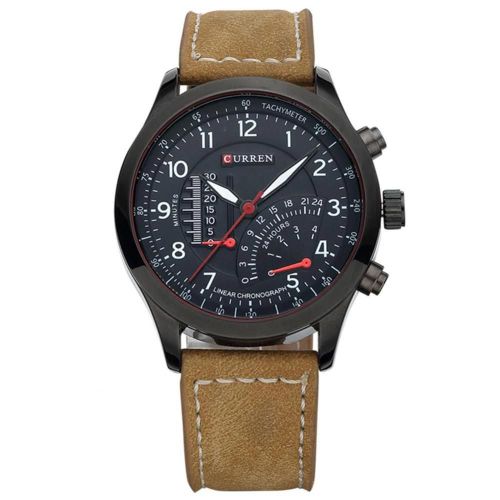 Curren Hommes Mode Quartz Montre Souple Pu Bracelet Montre-Bracelet Accessoire (Noir & Noir)